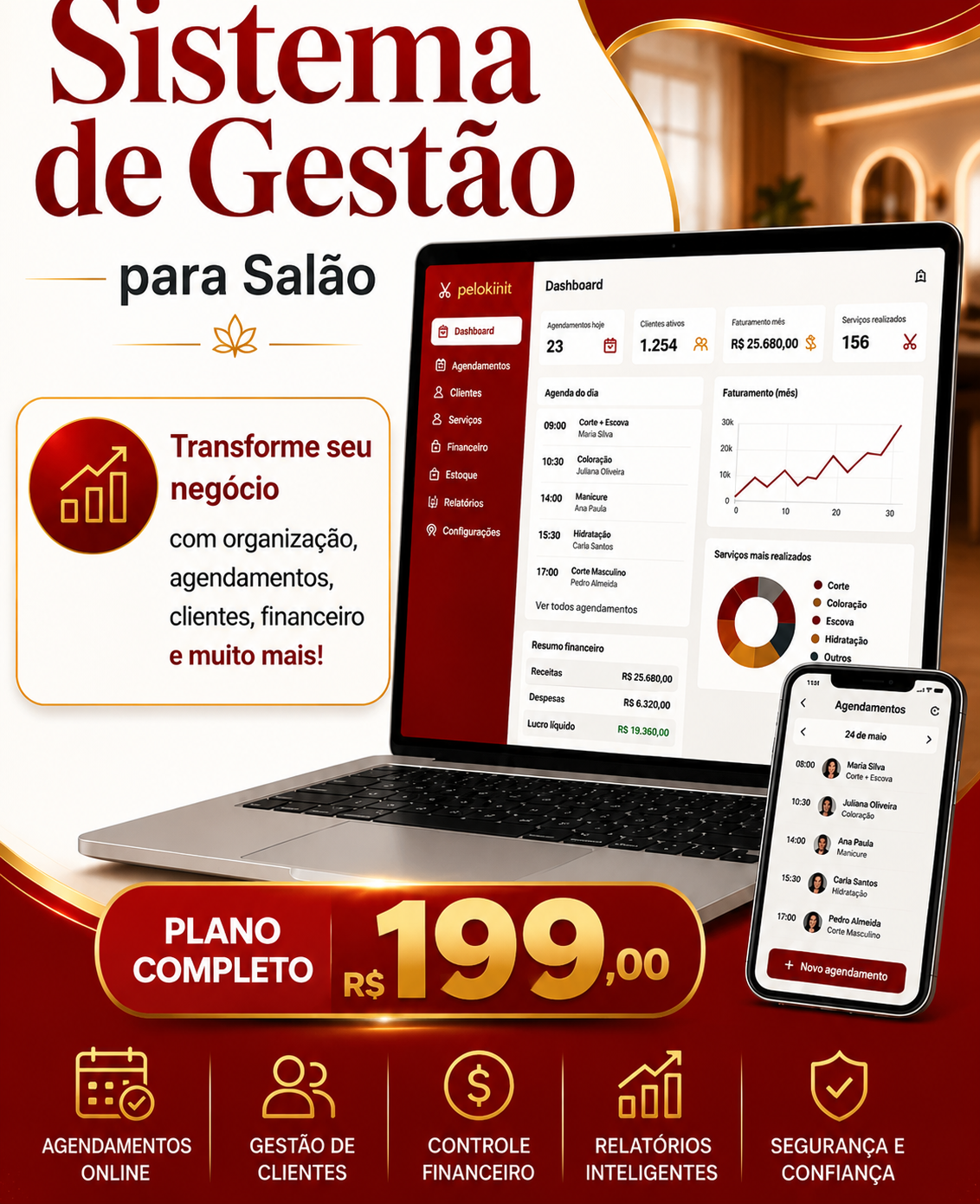 Sistema Completo para Salão — R$ 199,00/mês